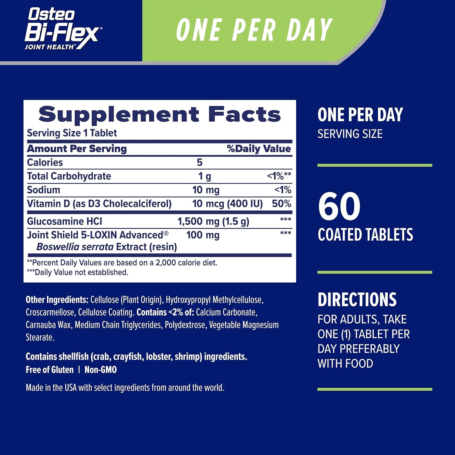 Osteo Bi-Flex One per Day Vitamin D Supplement, Improve Joint Function, Support Bone and Immune Health, 60 Coated Tablets