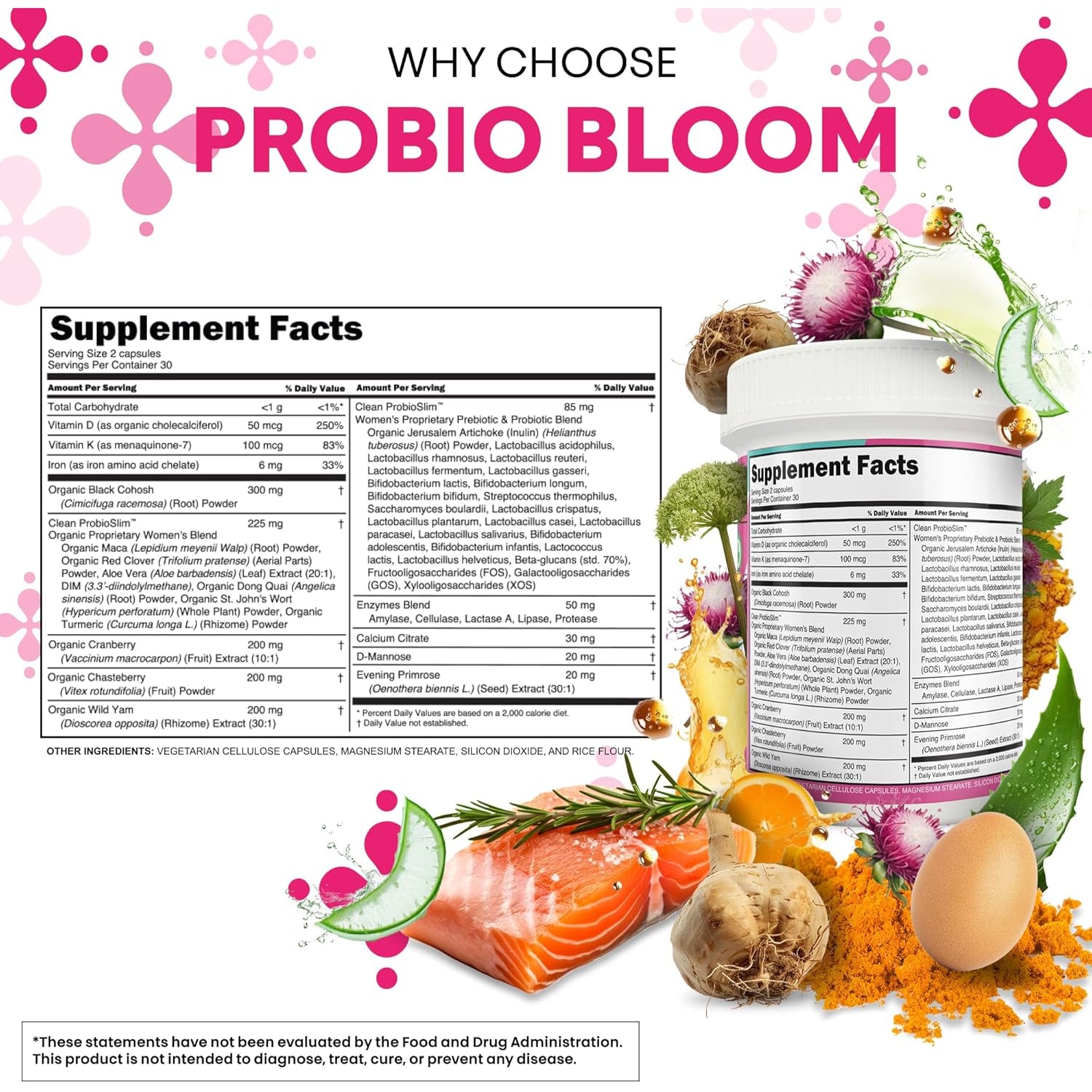 Clean Nutraceuticals Probiotics for Women with D Mannose, Cranberry Extract, Wild Yam, Chasteberry - 20 Probiotic and Prebiotic Strains - PH Balance, Womens Probiotic for Digestive Health - 60 Count