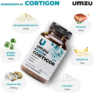 UMZU Cortigon Cortisol Support Supplement, 30 Day Supply – Natural Formula with Ginkgo Biloba, Phosphatidylserine, Vitamin B12 & B6 – Supports Healthy Stress Management, Mood, Focus & Cognitive Health