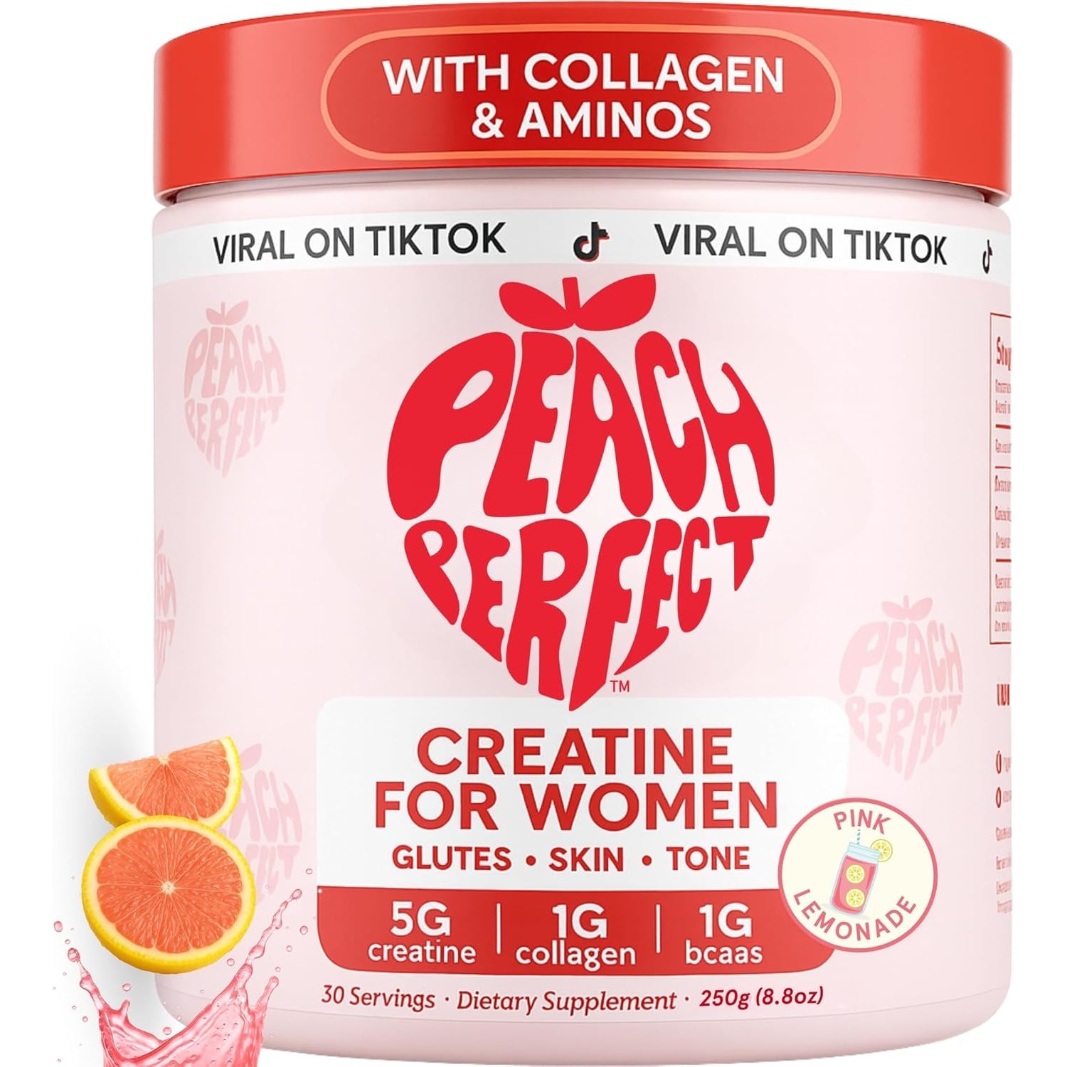 Peach Perfect Creatine for Women – Micronized Creatine Monohydrate Powder with BCAA & Collagen for Glute Strength Support, Boosts Energy, Focus, Strength, and Endurance – Pink Lemonade, 30 Servings
