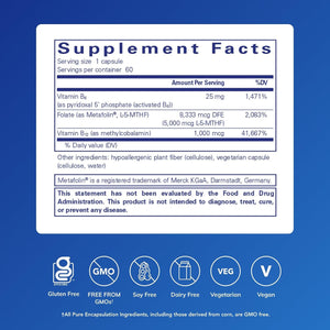 Pure Encapsulations - Folate 5,000 plus - Activated Folate, Vitamin B12 and B6 Combination - 60 Capsules