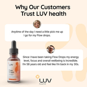 Flow Drops LUV Health Energy Supplement for Focus, Mental Clarity & Immune Support - Adaptogenic Mushrooms with Lion’S Mane, Cordyceps, Reishi, Chaga & Turkey Tail – Vegan, Made in USA 30 Servings