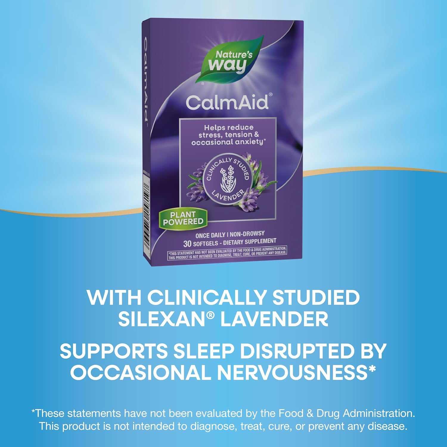 Nature'S Way Calmaid Lavender Oil Supplement for Calm & Stress Support*, Clinically Studied Silexan Lavender Oil, Non-Drowsy, Daily Softgels, 30 Count