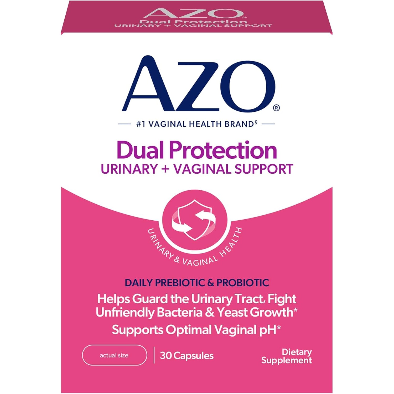 AZO Dual Protection, Urinary + Vaginal Support, Prebiotics and Probiotics for Women*, Starts Working within 24 Hours, Non-Gmo, 30 Count
