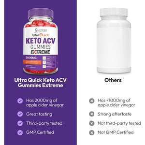 Justified Laboratories Ultra Quick Keto ACV Gummies Extreme (2000 Mg) - 60 Count - Formulated with Apple Cider Vinegar, Folate & Vitamin B12 - Non-Gmo, Vegan, Gluten Free - 30 Servings