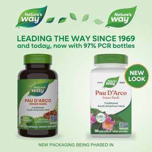 Nature'S Way PAU D'Arco Inner Bark, Traditional South American Herb, 2,180 Mg per 4-Capsule Serving, Non-Gmo Project Verified, 180 Capsules (Packaging May Vary)