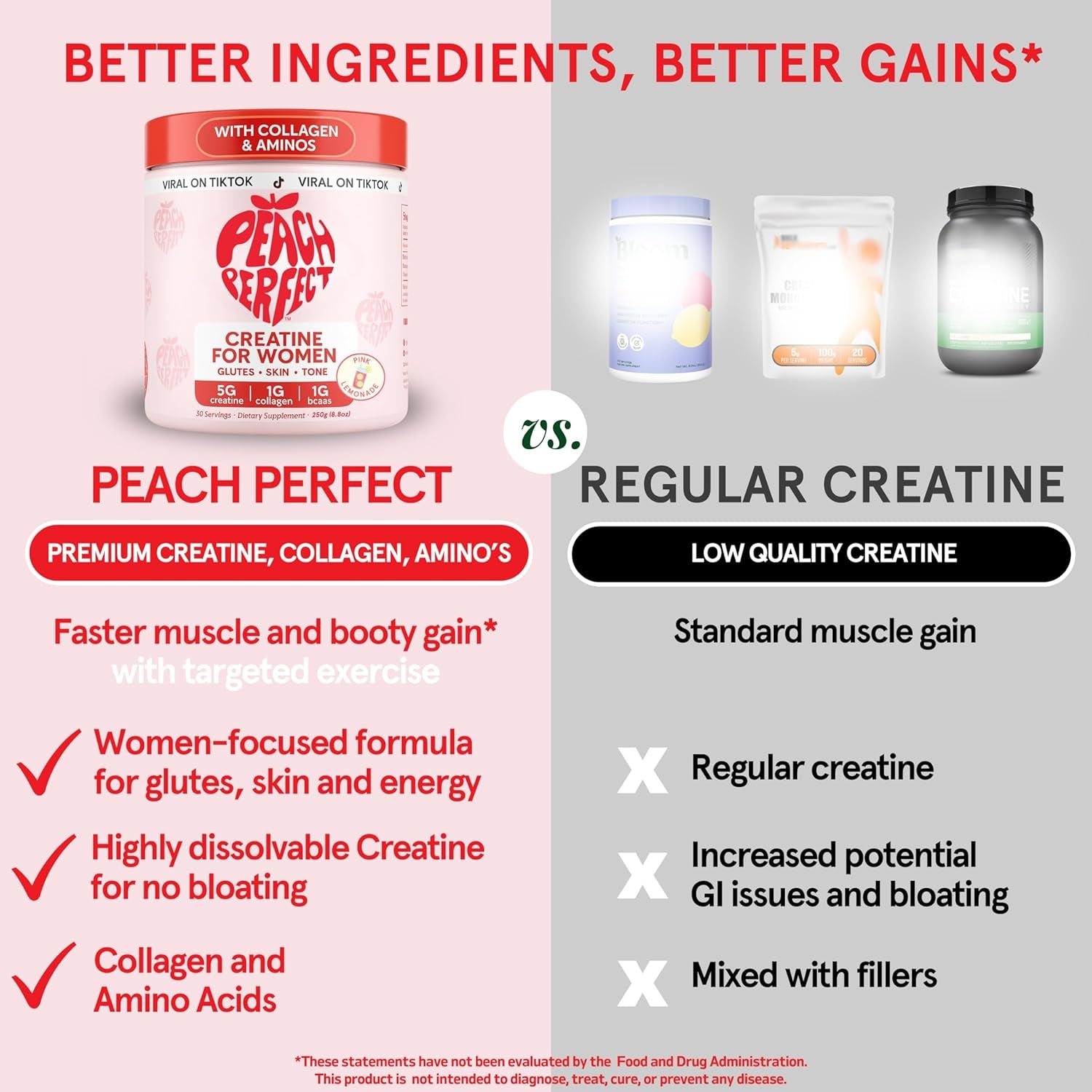 Peach Perfect Creatine for Women – Micronized Creatine Monohydrate Powder with BCAA & Collagen for Glute Strength Support, Boosts Energy, Focus, Strength, and Endurance – Pink Lemonade, 30 Servings
