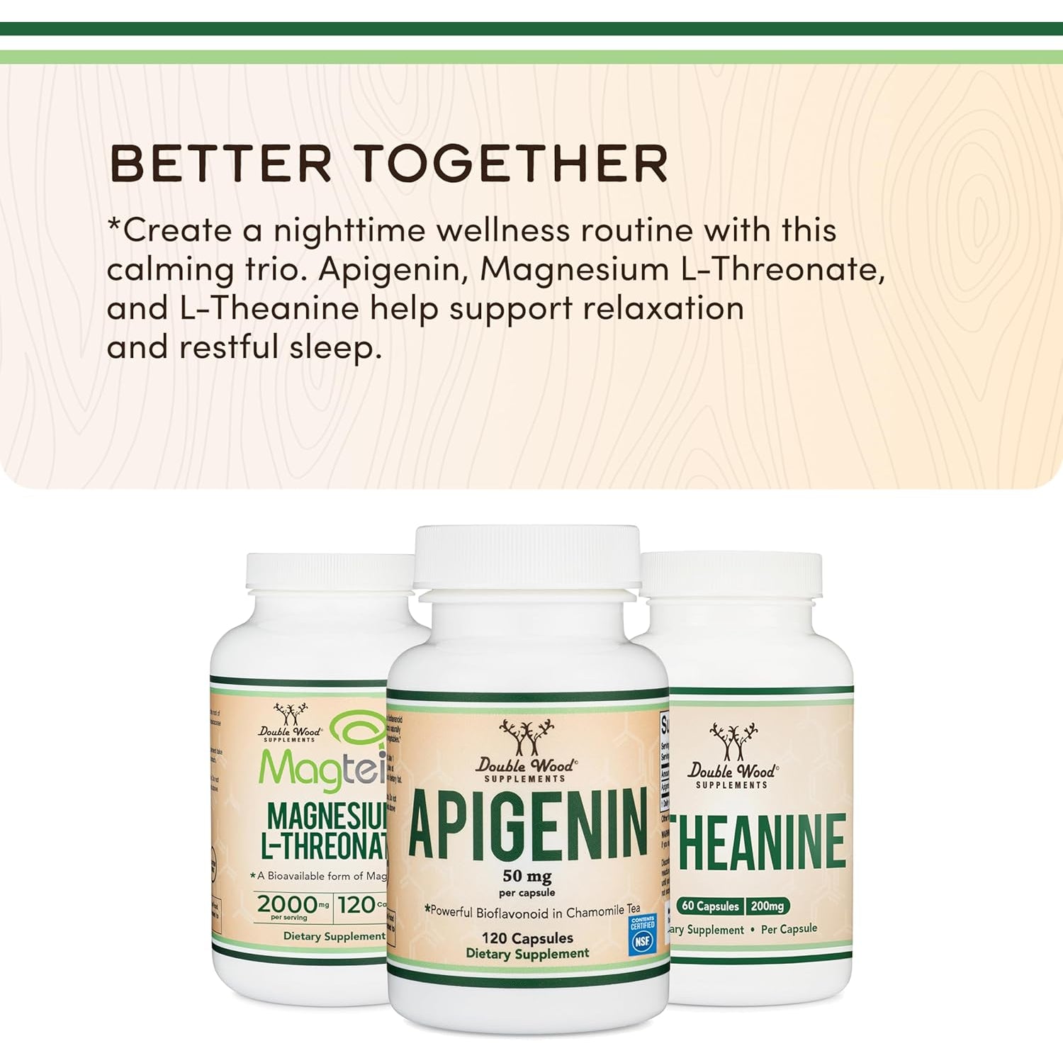 Apigenin Supplement - 50Mg per Capsule, 120 Count (Powerful Bioflavonoid Found in Chamomile Tea for Relaxation, Sleep, and Mood) Senolytic Flavonols for Aging (Gluten Free) by Double Wood