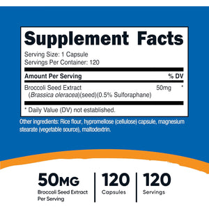 Nutricost Sulforaphane Glucosinolate (SGS) (120 Capsules) - 50 Mg Broccoli Seed Extract per Serving