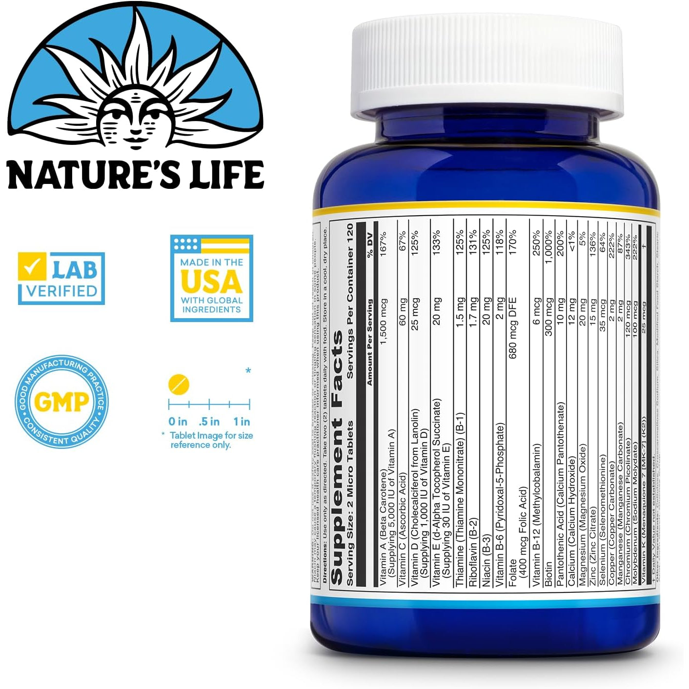 Nature'S Life Mighty Mini Vite - Daily Multivitamin for Women and Men - Vitamin D and B Complex - Immunity and Energy Metabolism Support - Lab Verified - 120 Servings, 240 Micro Tablets