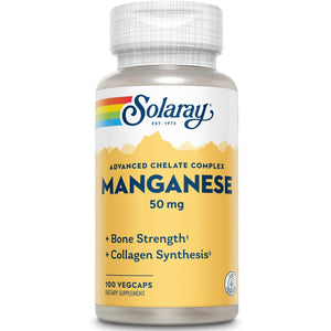 SOLARAY Manganese Supplement 50 Mg - Essential Trace Minerals - Advanced Trace Mineral Supplements for Bone Strength and Bone Health Support - Lab Verified, 60-Day Guarantee, 100 Servings, 100 Vegcaps
