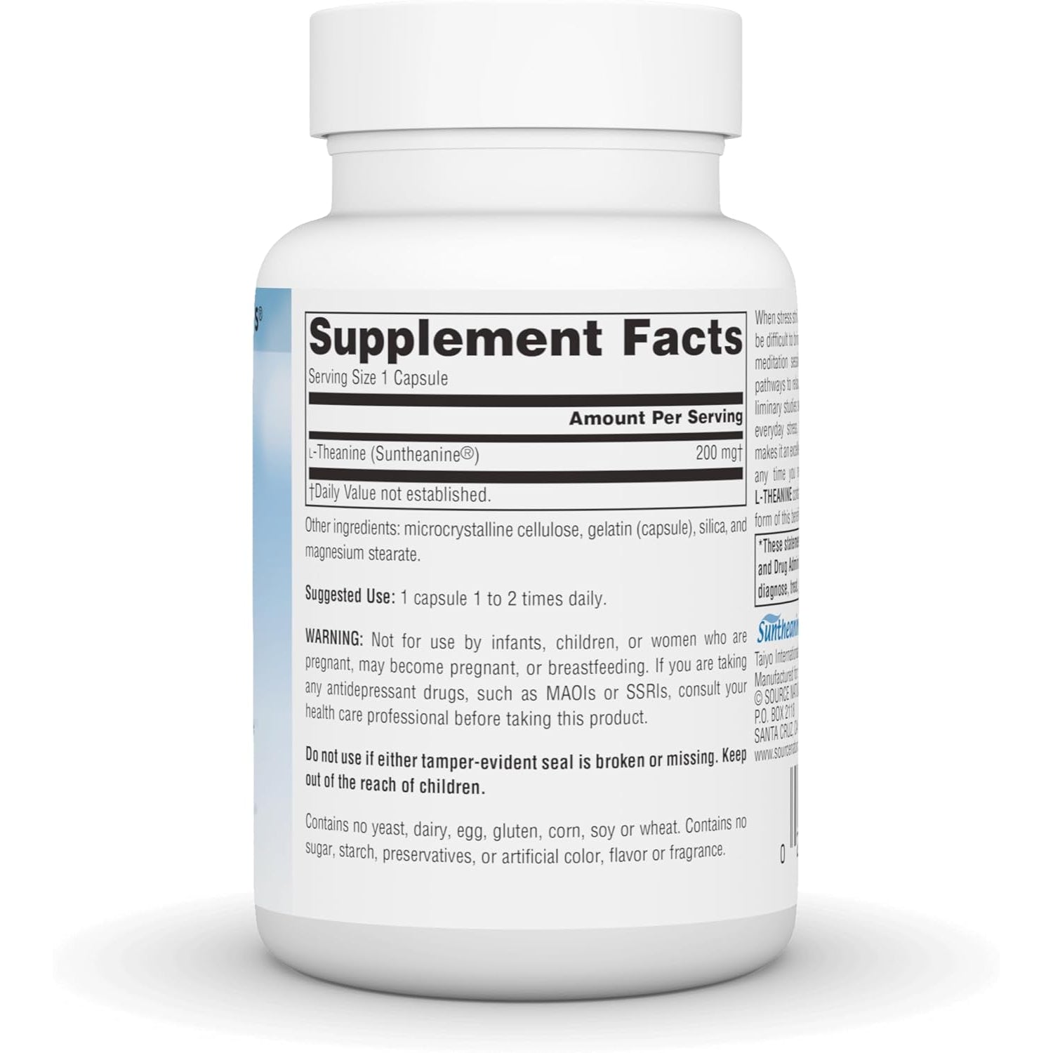 Source Naturals Serene Science L-Theanine, Made with Suntheanine, for Focused Relaxation, 200 Mg - 60 Capsules
