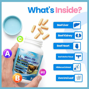 Beef Organ Supplements for Women, Beef Liver, Kidney, Heart, Uterus Tissue, Hormonal Balance, Immune Support,Natural Iron Vitamins Supplements for Energy, Grass Fed Pasture Raised 120 Capsules