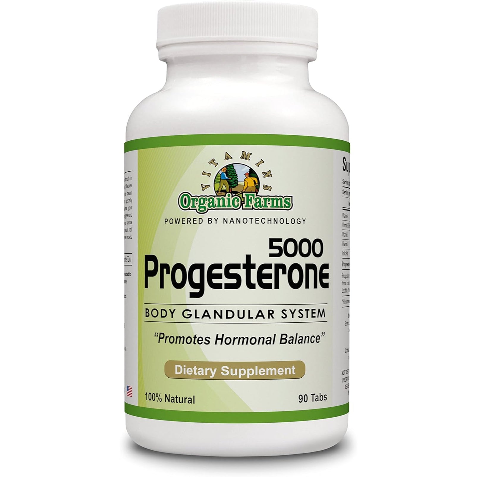 Organic Farm Vitamins Progesterone 5000 - Body Glandular System Dietary Supplement, 100% Natural Progesterone Pills - Formula to Balance Hormones - Progesterone Supplement, 90 Tablets