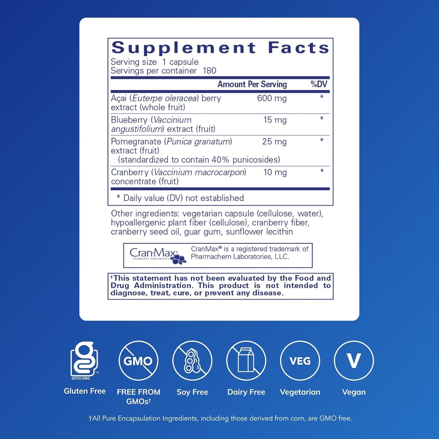 Pure Encapsulations Acai 600 | Berry Supplement for Fiber, Immune Support, Antioxidants, and Flavonoids* | 180 Capsules
