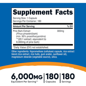Nutricost Pine Bark Extract, 180 Capsules for 180 Servings per Bottle