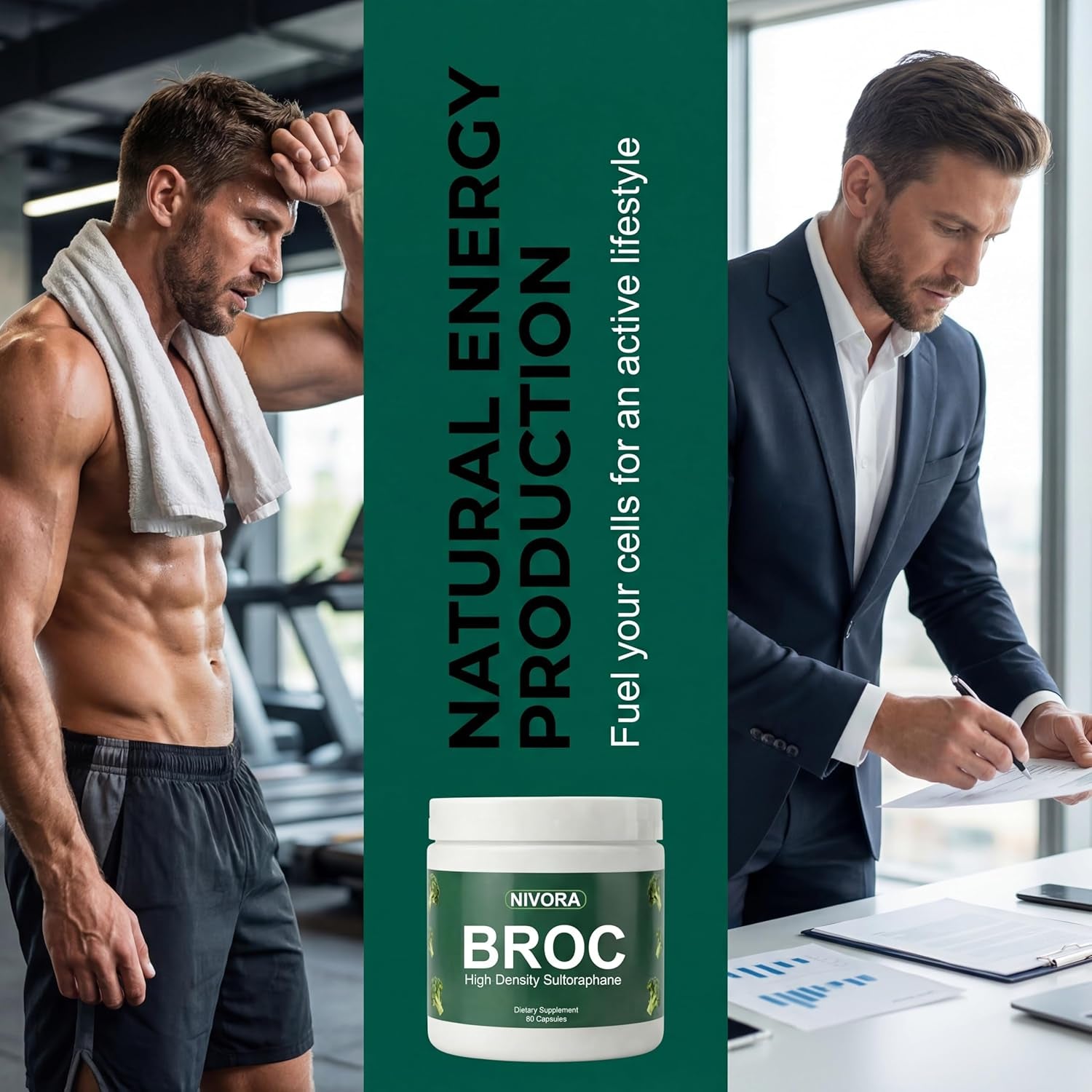 Nivora Broc High-Density Sulforaphane Supplement from Broccoli Sprouts – Immunity Support | Plant-Based Antioxidant Supplement | Supports Cellular Wellness & Overall Vitality