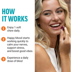 Force Factor Happy Mood, Mood Support and Balance Supplement to Support Happiness, Positivity, and Stress, Made with Magnesium, Saffron, Zembrin, Non-Gmo, Tropical Fruit Flavor, 30 Soft Chews