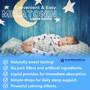 FWS Liquid Melatonin Drops for Adults and Kids - 99% Pure Bioactive Melatonin - Organic, Non-Gmo, Vegan - Minimal Ingredients - Easy Adjustable Dosing - Helps to Promote Restful Sleep - 2Oz