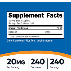 Nutricost Melatonin 20Mg, 240 Capsules, Non-Gmo & Gluten Free