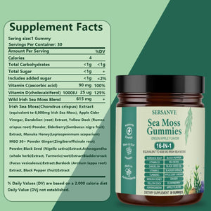 Sea Moss Gummies 16-In-1, with Black Seed Oil, Ashwagandha & Elderberry | Organic Irish Sea Moss Supplement for Men & Women | Daily Support with Manuka, Burdock Root & Vitamins C & D3, 30 Gummies
