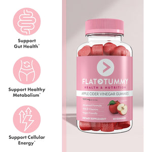 Flat Tummy Apple Cider Vinegar Gummies, 60 Count – ACV Gummies, Detox, Support Gut Health – Vegan-Friendly, Non-Gmo - Beet and Pomegranate Superfood Powders, Vitamins B6, B9 & B12