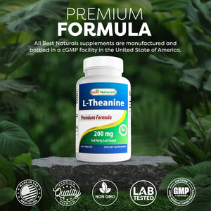 Best Naturals L-Theanine 200Mg per Tablet (400Mg per 2 Tablets) - Promotes Relaxation without Drowsiness - 120 Vegetarian Tablets - (120 Count (Pack of 1))