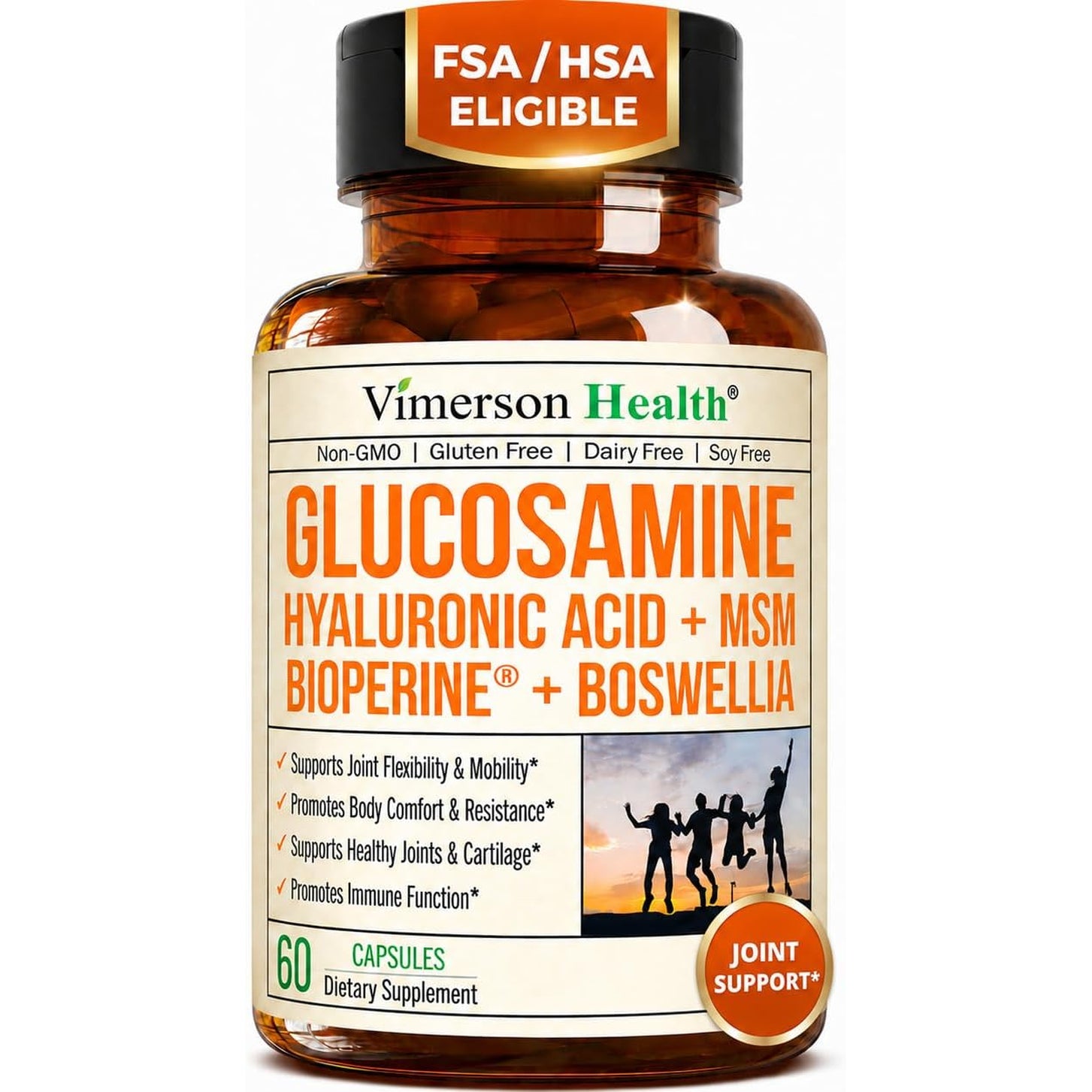 Joint Support Supplement with Glucosamine Sulfate, Hyaluronic Acid, Boswellia & MSM – Supports Joint Health, Mobility & Bone Strength – for Daily Use – FSA Eligible 60 Capsules