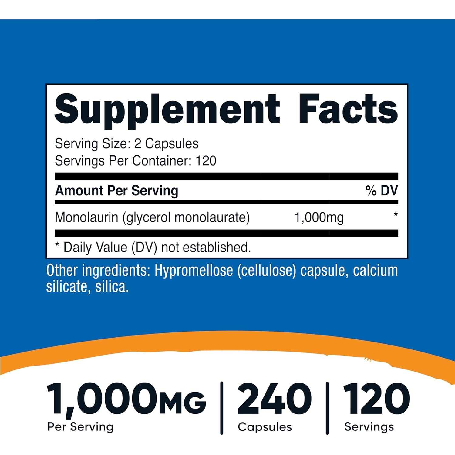 Nutricost Monolaurin 1000 Mg (120 Servings, 240 Capsules) - Gluten-Free, Non GMO, Vegan