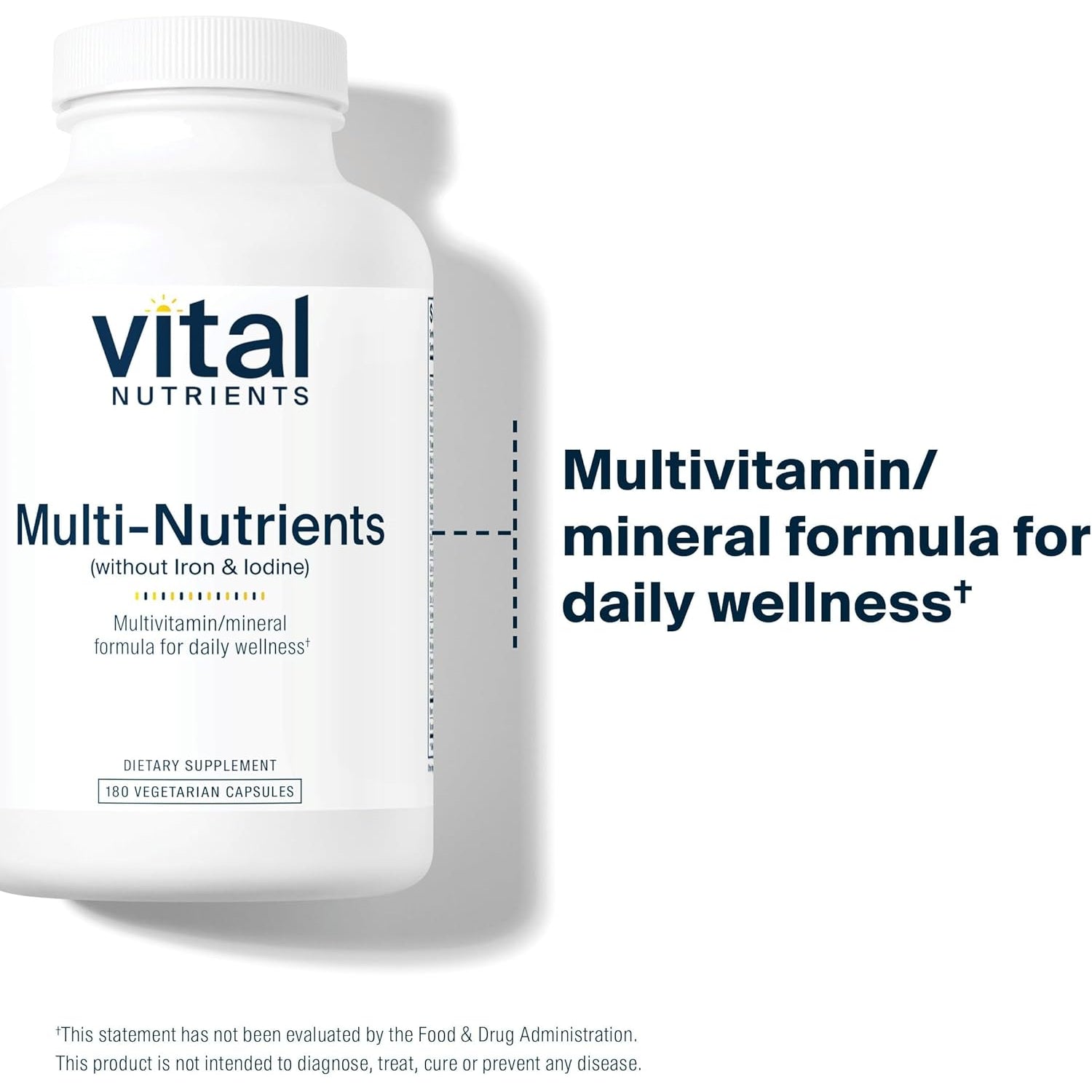Vital Nutrients Multi-Nutrients (No Iron or Iodine) - Comprehensive Vegetarian Daily Multivitamin and Mineral Formula with Potent Antioxidants* - Gluten, Dairy, Soy Free - Non-Gmo - 180 Capsules