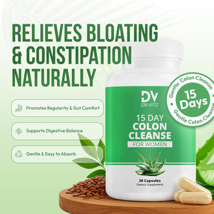 15 Day Colon Cleanse for Women – Natural Detox Pills with Herbs, Fiber & Probiotics – Bloating & Constipation Relief, Weight Loss & Gut Health Reset – 30 Capsules