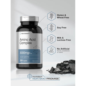 Horbäach Amino Acid Complex 3000Mg | 250 Caplets | Non-Gmo, Gluten Free Supplement