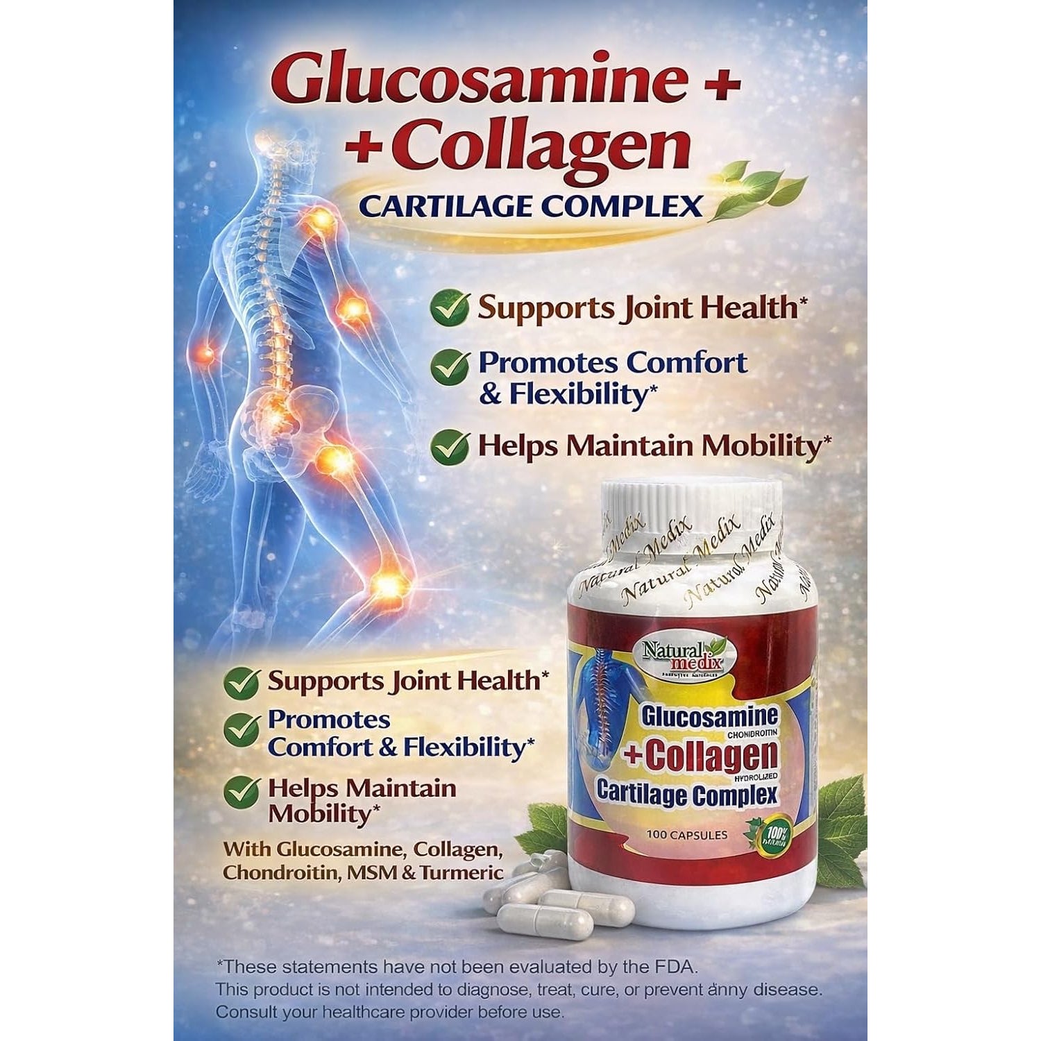 GLUCOSAMINE CHONDROITIN + HYDROLYZED Collagen + Cartilage Complex - Premium Joint Support 100% Peruvian Supplement