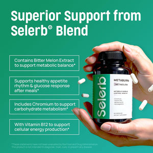 Selerb Metaburn Weight Loss Pills for Women & Men - Appetite Suppressant & Fat Burner, Metabolism Support Weight Loss Supplement with Berberine, Chromium, Green Tea & B12-60 Capsules