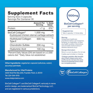 Vital Proteins® Enhanced Collagen Complex Capsules with Biocell Collagen® - Supports Skin Elasticity, Joint Health and Helps Reduce Fine Lines & Wrinkles (1) - 60 Count