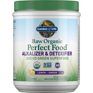 Garden of Life Raw Organic Perfect Food Alkalizer and Detoxifier, Lemon Ginger Flavored Superfood Powder Supplement, 30 Servings