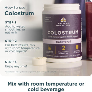 Ancient Nutrition Colostrum Superfood Powder, Grass Fed Bovine Colostrum, Supports Healthy Gut Microbiome and Immune System, Clinically Studied Lactoferrin & Probiotics, Unflavored, 60 Servings