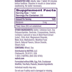 Natrol Melatonin 5Mg Fast Dissolve Tablets, Sleep Support Supplements for Adults, Strawberry Flavor, 200 Tablets, up to 200 Day Supply