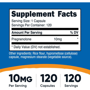 Nutricost Pregnenolone 10Mg, 120 Capsules - Non-Gmo, Gluten Free, Vegetarian Capsules