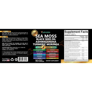 Adndale Sea Moss Capsules - Sea Moss Blend with Ashwagandha, Turmeric & Black Seed Oil - 180 Count