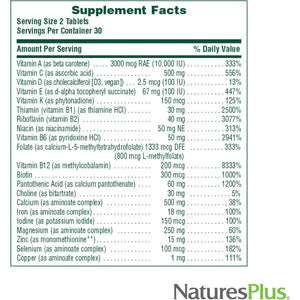 Naturesplus Source of Life Women - 60 Tablets - Multivitamin & Mineral Supplement - with Iron, Calcium, Folate & Lutein - Gluten Free, Vegetarian - 30 Servings