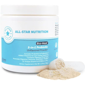 5-In-1 Bio-Heal® Probiotic for Kid, Men & Women (Powder) - Best Supplement for Brain Function, Gut Health & Constipation - Shelf Stable & Fortified with Vitamins, Minerals & Prebiotics