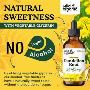 Wild & Organic Dandelion Root Extract Drops - Liver Cleanse Detox - Herbal Dandelion Tincture - Liver Support Supplement - Add to Tea - Vegan, Sugar & Alcohol-Free Liquid Drops - 4 Fl Oz