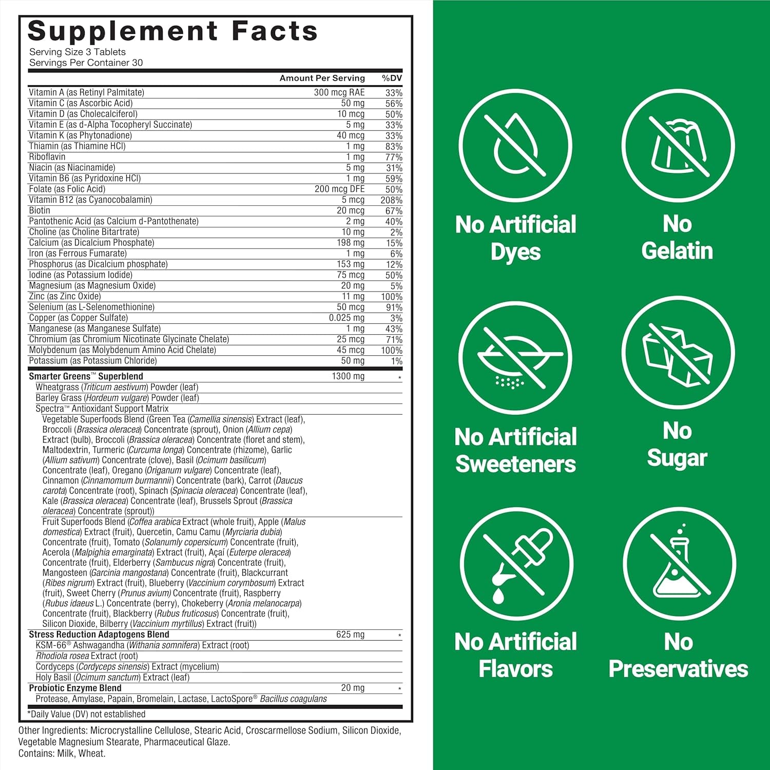 Force Factor Smarter Greens Tablets, Greens Supplement with 25+ Superfoods and Antioxidants to Improve Digestion, Reduce Stress, Strengthen Immunity, and Support Metabolism, 90 Tablets