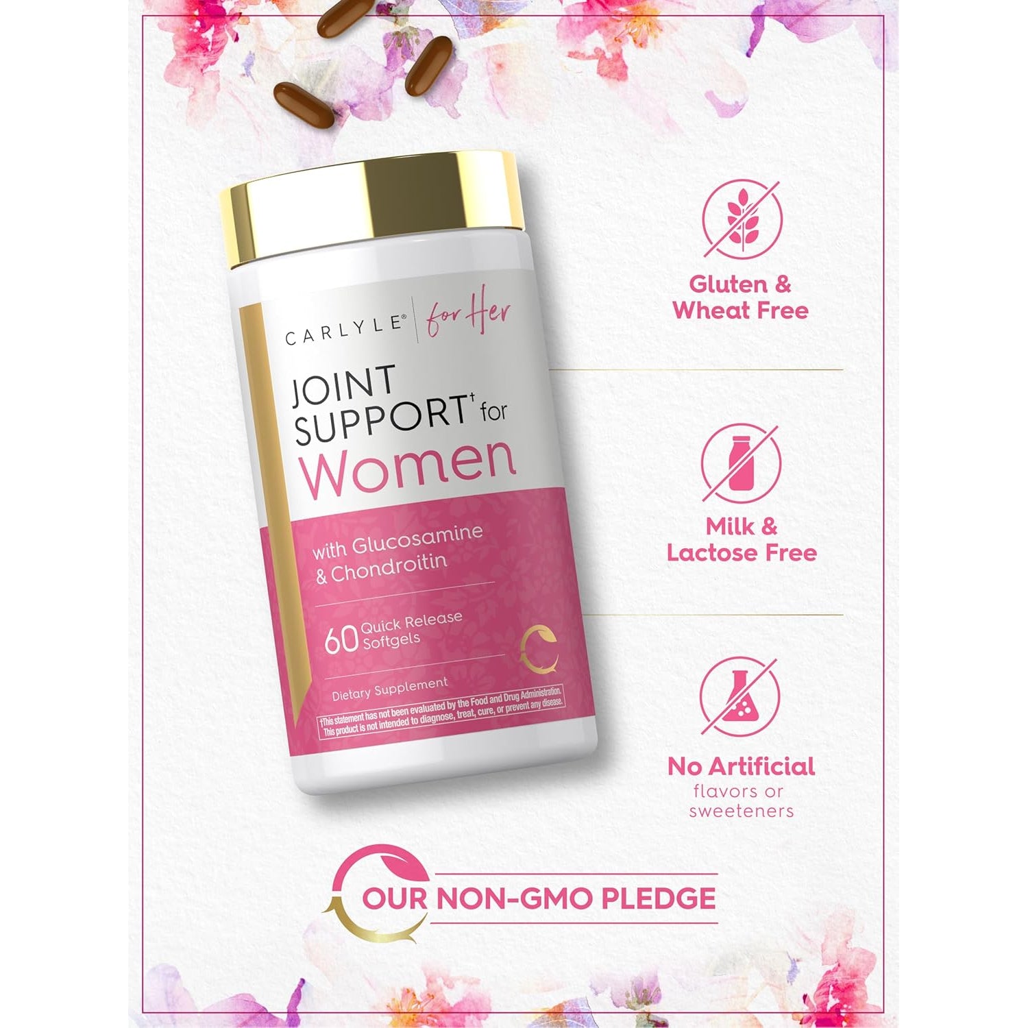 Carlyle Joint Support for Women | 60 Softgels | Complex with Omega-3 and Collagen Peptides | Non-Gmo, Gluten Free