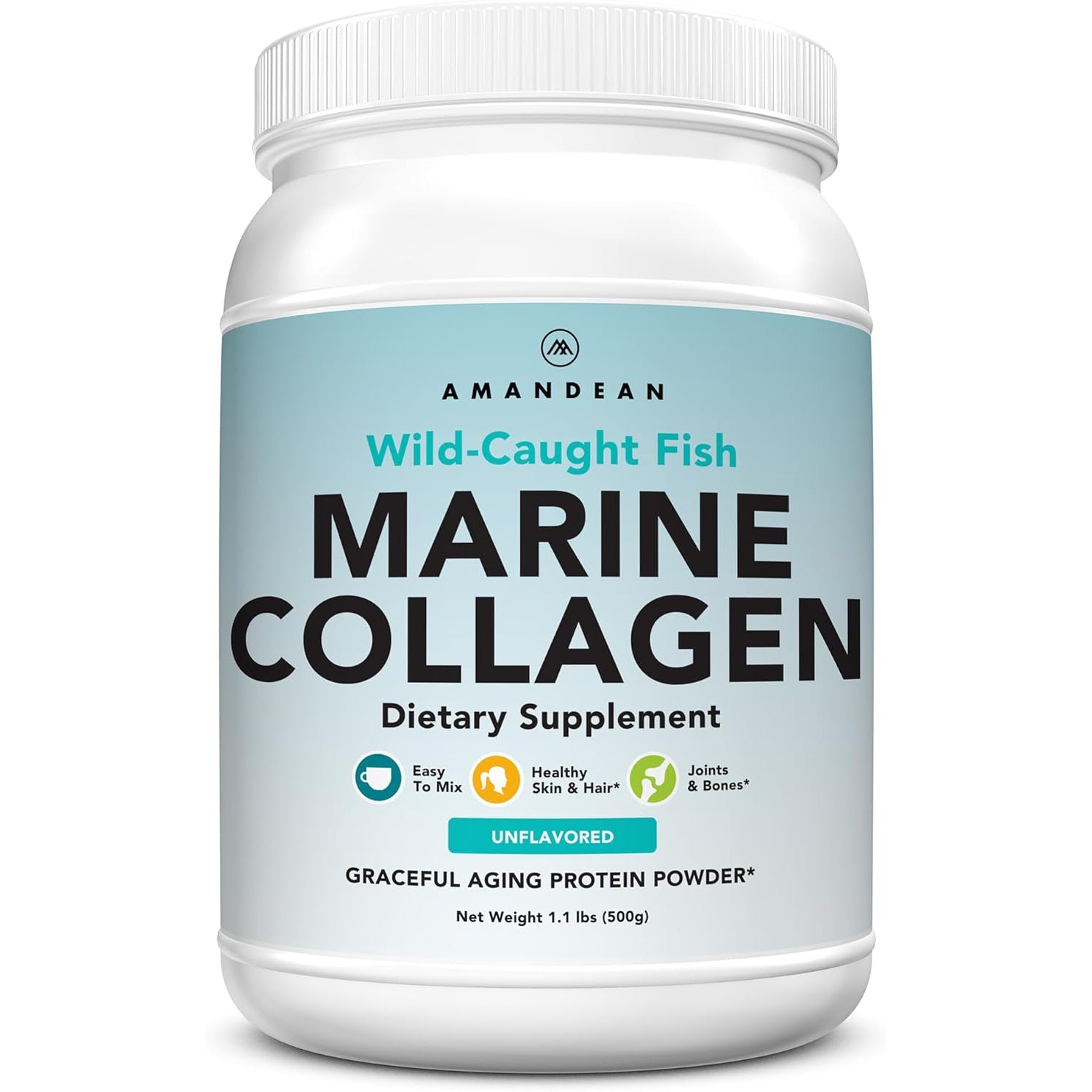 AMANDEAN Marine Collagen Peptides Powder. Double Hydrolyzed for Increased Absorption. Wild-Caught Fish Collagen Supplement. Type 1 & 3 Collagen Protein. 18 Amino Acids for Skin, Hair, Nails.
