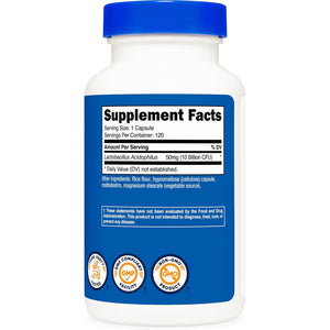 Nutricost Lactobacillus Acidophilus 10 Billion CFU, 120 Vegetarian Capsules