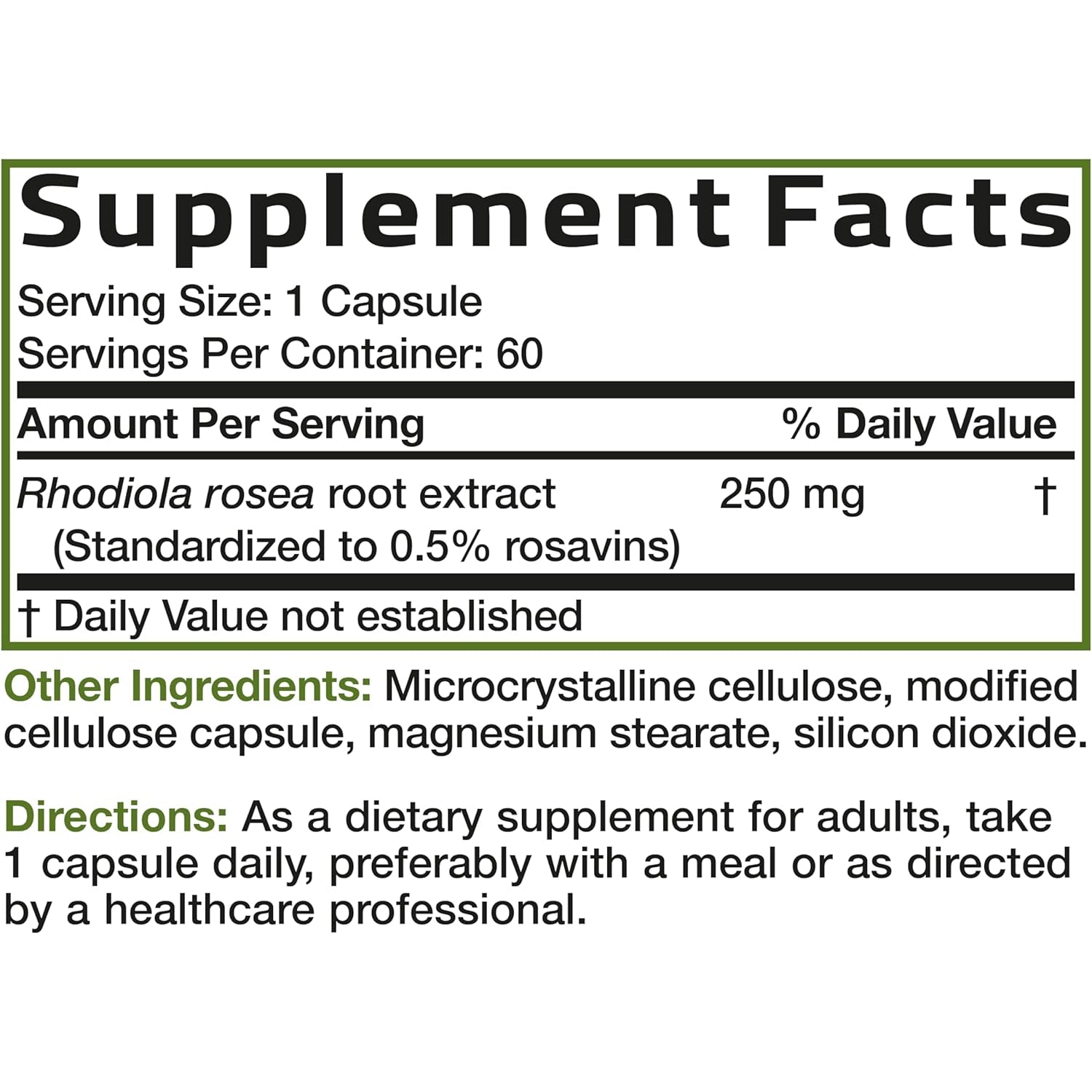 Bronson Rhodiola Rosea Vegetarian Capsules - Adaptogenic Herb - Brain, Stress & Mood Support - Non-Gmo, 60 Count