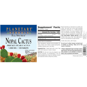 Planetary Herbals Full Spectrum Nopal Cactus, Prickly Pear Cactus, 1000 Mg, with Prickley Pear Leaf - 120 Tablets