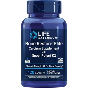 Life Extension Bone Restore Elite Calcium Supplement with Super Potent K2, Calcium, Vitamin D3, Magnesium, Boron, Zinc, Vitamin K2, for Bone Health, Gluten-Free, Non-Gmo, 120 Capsules
